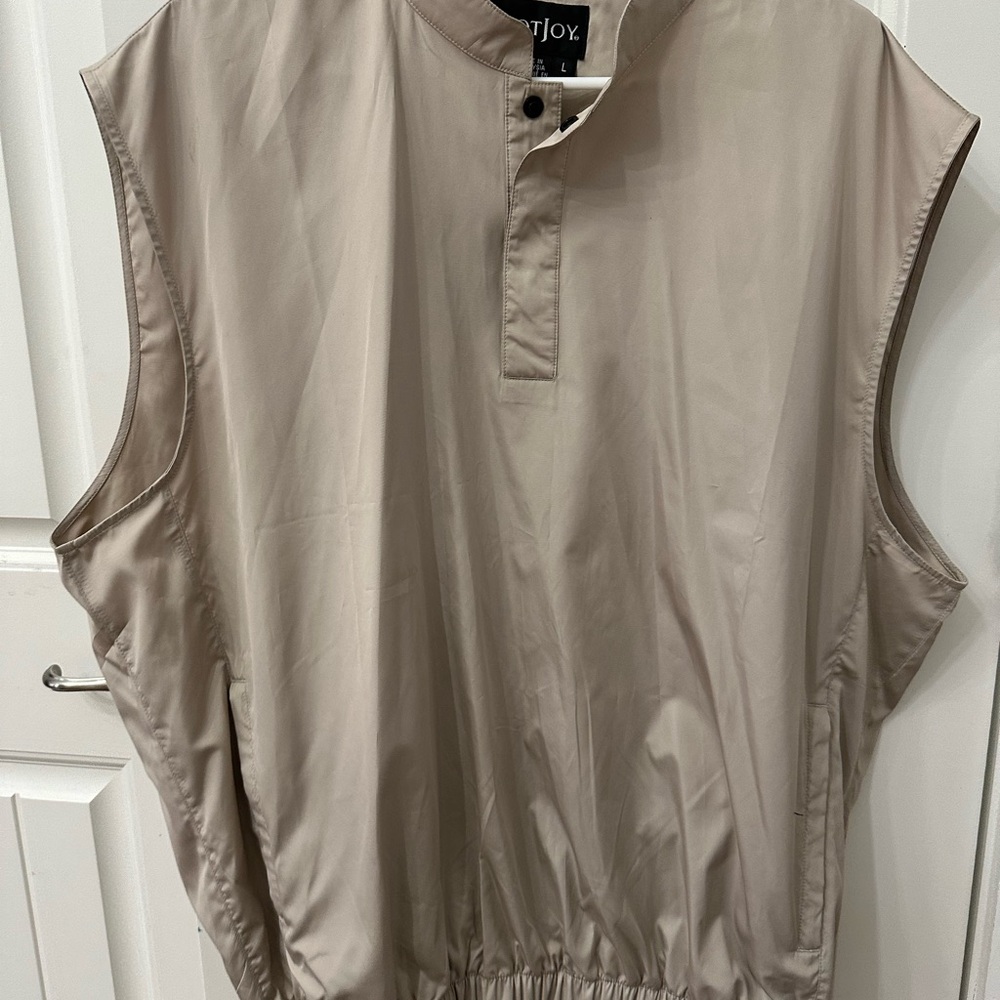 FootJoy Golf Wind Vest Large Tan Beige Sleeveless Pullover Snap Neck FJ Logo